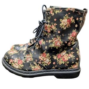 Arizona Jean Company Floral Combat Lace Up Boots Black and Pink Size 10